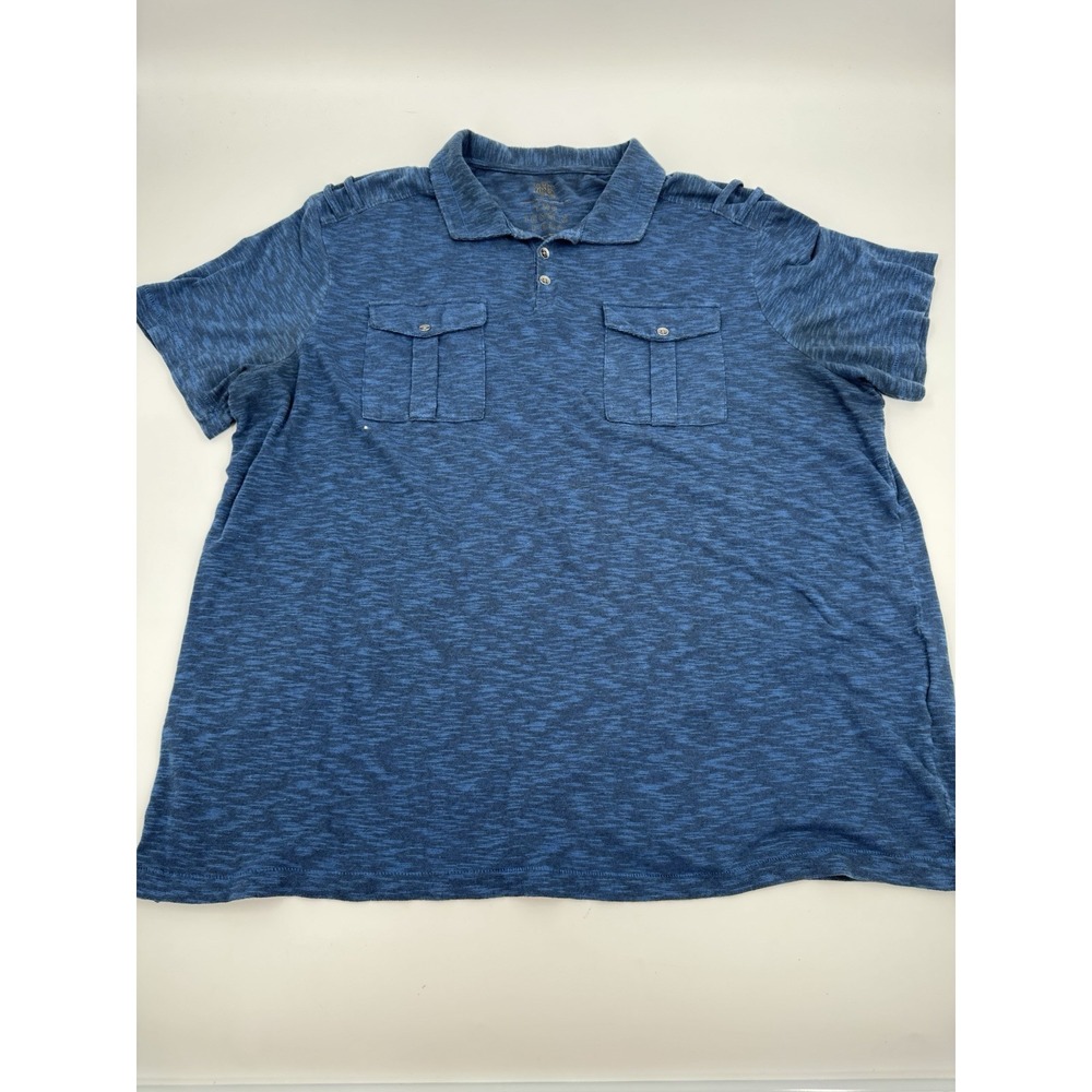 Rock & Republic‎ Iconic Polo Shirt Men Blue Button Knit Pockets XXL